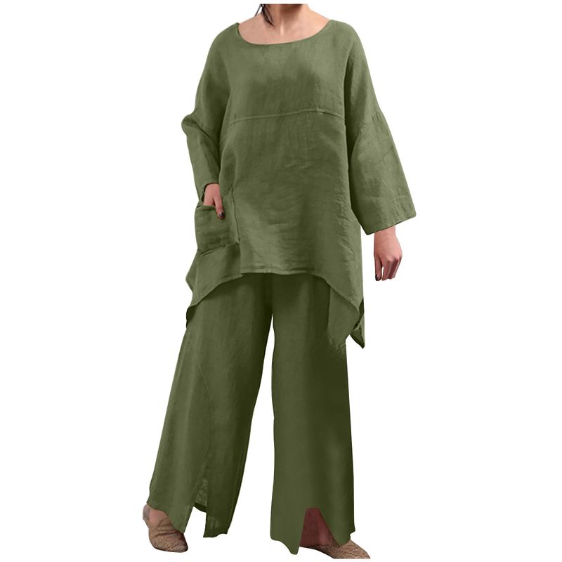 Women's Spring and Autumn new long-sleeved round neck large size fashion loose two-piece suits for women_voghion.com