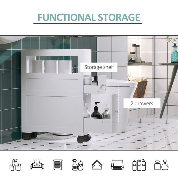HOMCOM Slim Bathroom Storage Cabinet Narrow With Shelf 2 Drawers 4 Casters Floor Organizer White_voghion.com