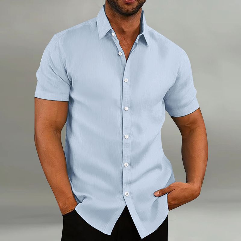 2024 New Men's Cotton And Casual Loose Short Sleeved Shirt_voghion.com