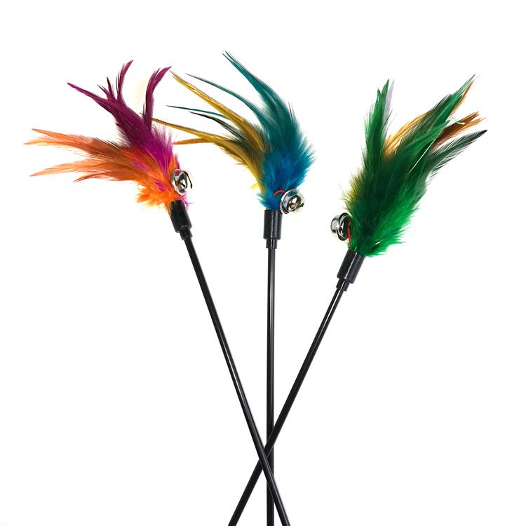 Pet Cat Toy Bell Long Rod Colorful Feather Teaser Wand Scratch And Bite Resistant Boredom Relief_voghion.com