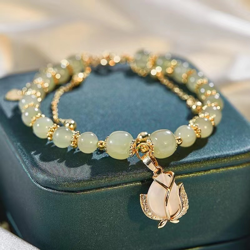 Three Lives with Apricots Meets You Double Layer Apricot Leaf Bracelet, Female Light Luxury and Small Crowd 2024 New Year of Life Gift for Girlfriend_voghion.com