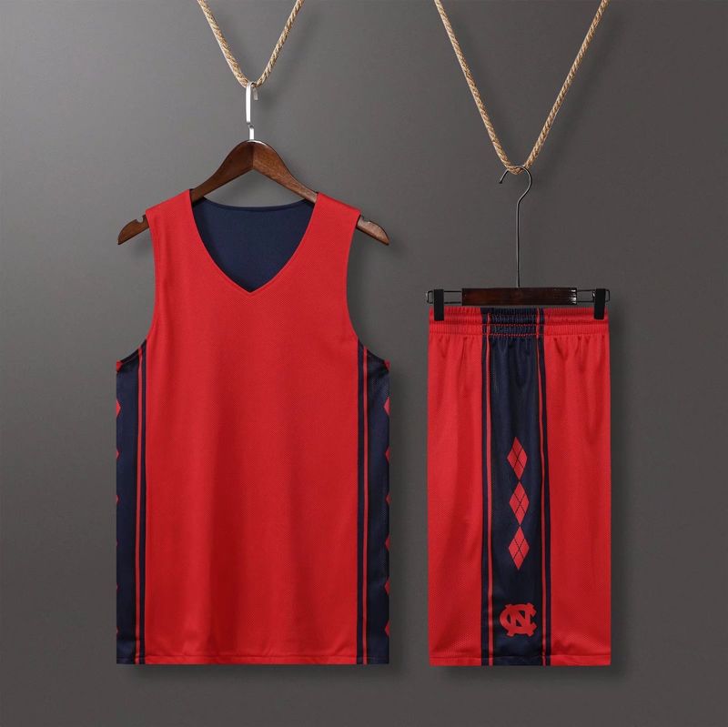Duebelsäiteg Basketball Kostüm fir männlech Fachhéichschoul Studenten, Summer Spill Trikot, North Carolina Training Uniform, gedréckt_voghion.com