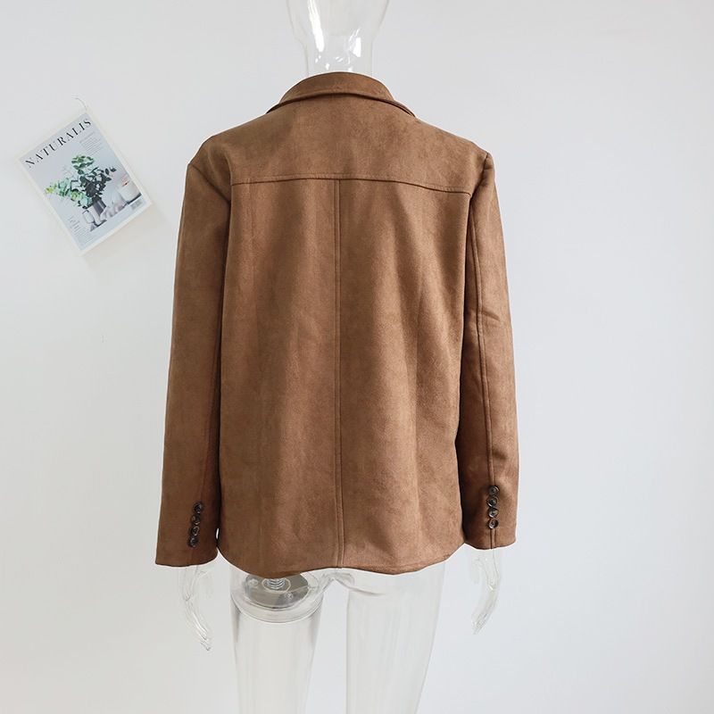 Trench in similpelle da donna con cintura in vita e colletto a revers - Elegante giacca a maniche lunghe per autunno inverno (marrone/nero/grigio/fantasia)_voghion.com