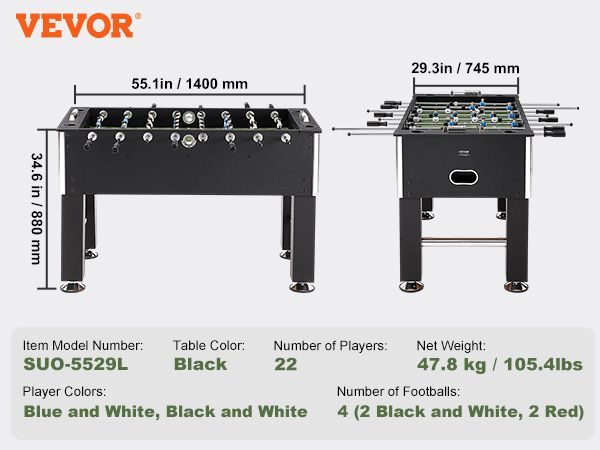 VEVOR Foosball Table, 55 Inch Standard Size Foosball Table, Indoor Full Size Foosball Table For Home, Family, And Game Room, Soccer With Foosball Table Set, Includes 4 Balls And 4 Cup Holders_voghion.com
