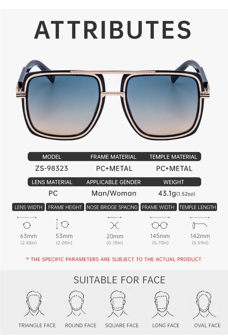 Occhiali da sole da uomo con montatura quadrata grande, occhiali da sole da uomo con protezione solare di alta qualità_voghion.com