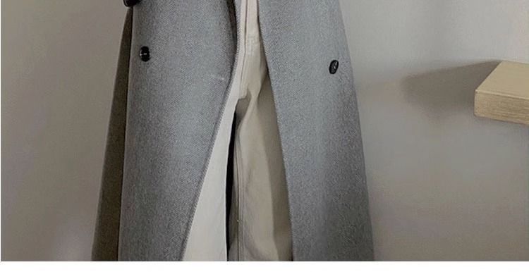 Cappotto lungo oversize in misto lana beige da donna, stile coreano, casual, stile capispalla_voghion.com