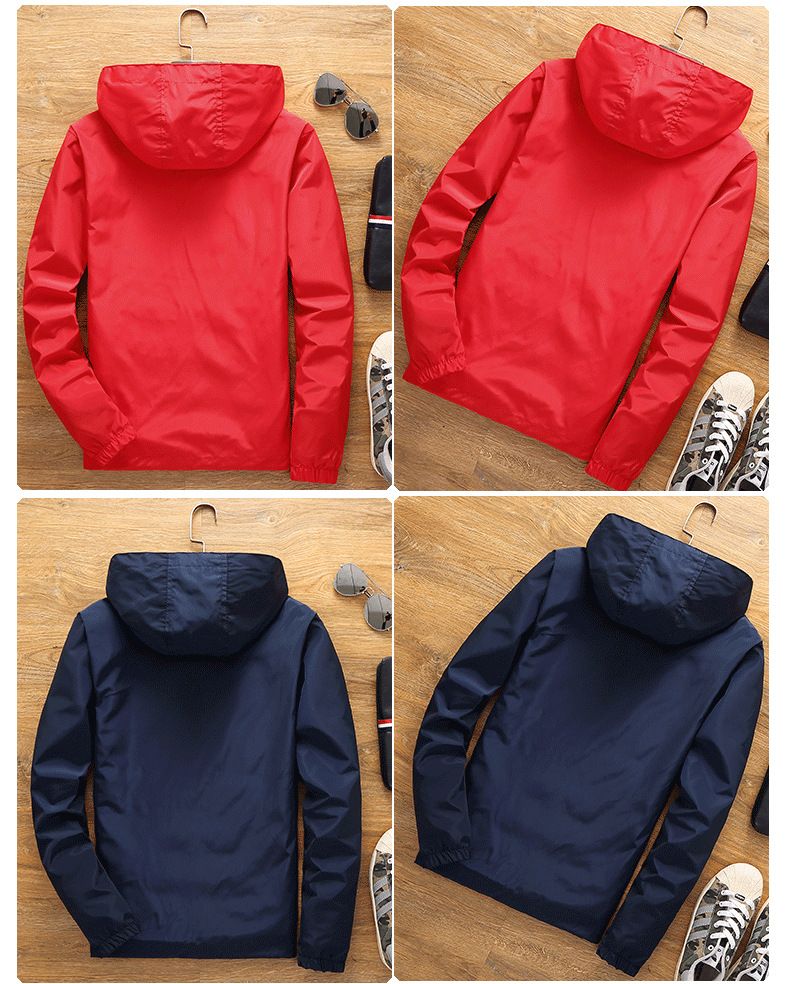 Solid Color Sports Spring Autumn Hooded Windbreaker Plus Size Jacket Running Windproof Top Men_voghion.com