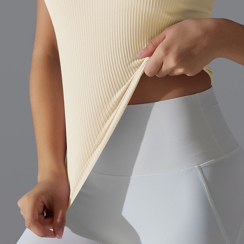 Gilet lungo a forma di I, aderente, in filo di colore unito, ad alta elasticità, sportivo, da corsa, fitness, yoga, da donna_voghion.com