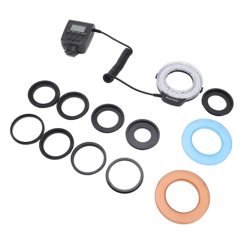 48LED Ro Light With LCD Display Power Control Adapter Rings Flash Diffuser For DSLR Cameras_voghion.com