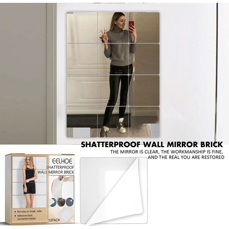 anti-drop Wall Mirror, Splicing Mirror Attached To The Wall, Self-adhesive Dormitory Fitting Mirror, Anti-drop Full-body Mirror Wall Sticker_voghion.com