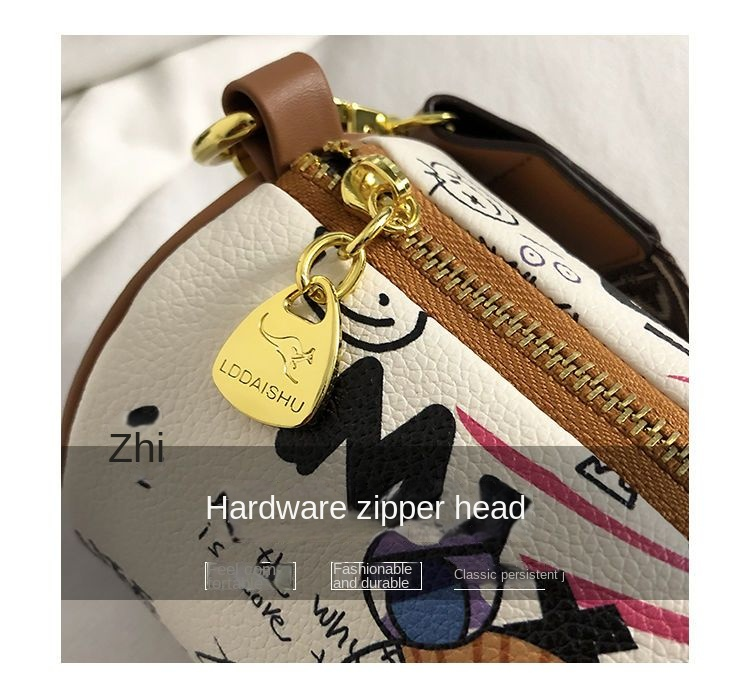 Hip-Hop-Graffiti-Tasche weiblich 2023 Frühjahr neue große Kapazität All-Matching-Zylinder-Tasche Mode All-Matching Single Shoulder Umhängetasche_voghion.com