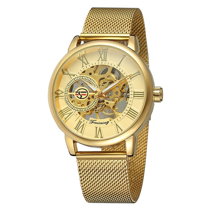 Men's vintage mechanical watch double hollowed manual leisure mechanical watch waterproof steel band glow-in-the-dark watch_voghion.com