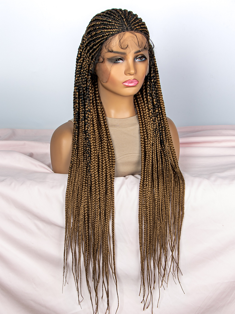 9*6 front lace braid wig head set 200% density hand woven braid head set full head thin braid separated from the middle shape natural fashion_voghion.com
