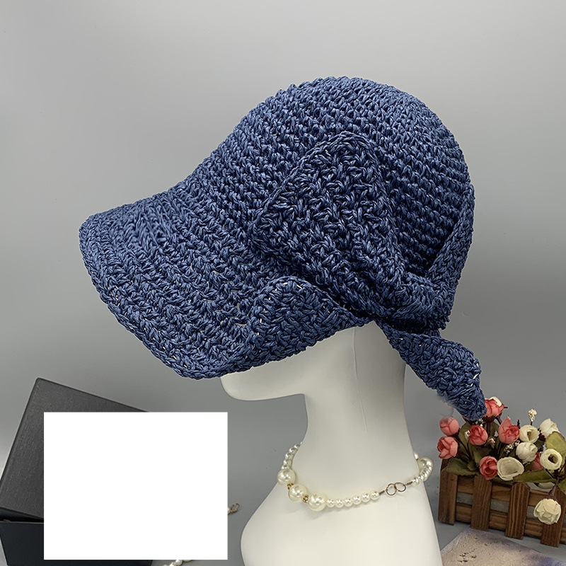 Nuovo cappello da pescatore con fiocco cappello da sole pieghevole cappello da spiaggia cappello di paglia a tesa piccola con fessura cappello di protezione solare estivo da donna_voghion.com