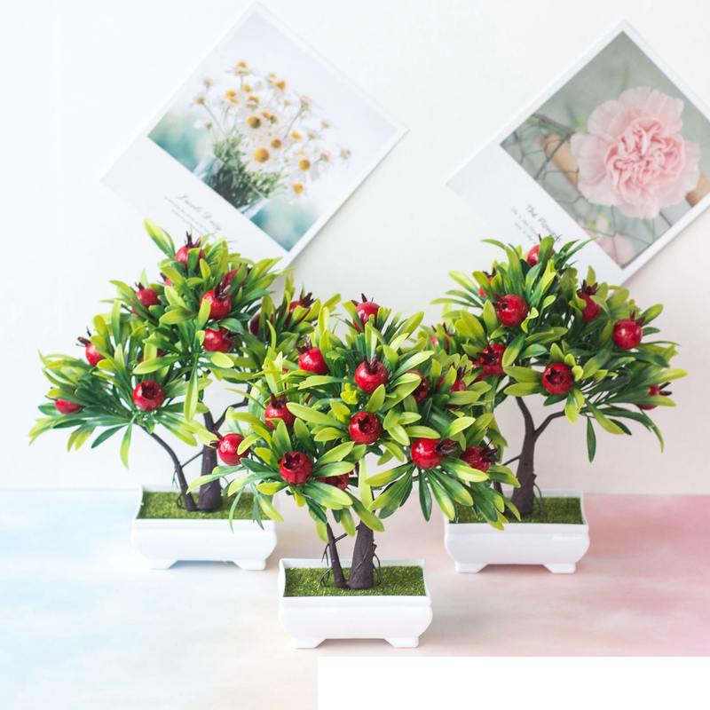Kunstbloem potplanten 16 mesh granaatappel kleine boom bonsai plastic bloem groene plant kunstbloem ingemaakte bloem decoratie ornamenten_voghion.com