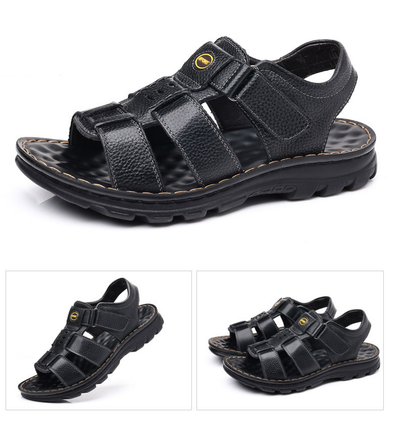 Sandali in vera pelle da uomo 2024 nuove scarpe con suola morbida antiscivolo e traspiranti in velcro sandali estivi da uomo di mezza età e anziani_voghion.com