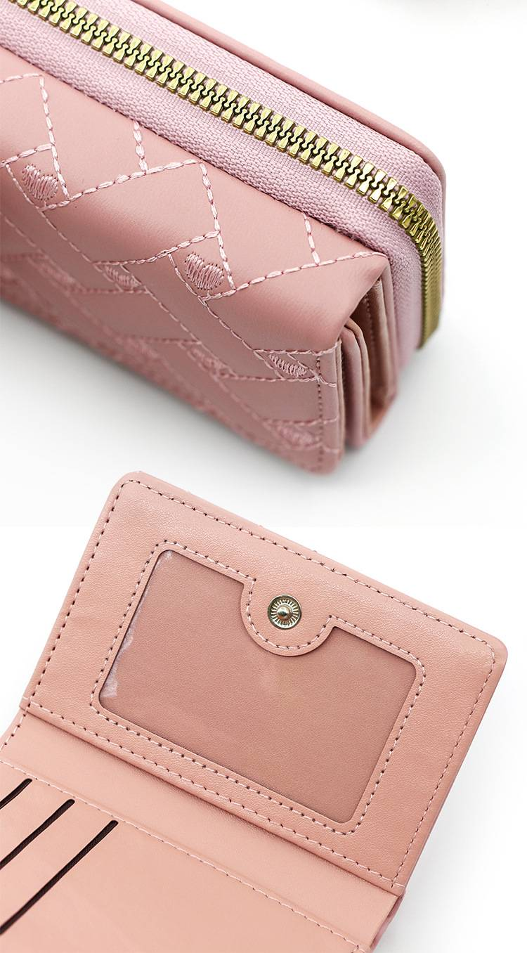 Women’s Short Wallet - Minimalist Embroidered Heart PU Tri-Fold Card Holder with Multiple Card Slots - Stylish and Functional Clutch Purse_voghion.com