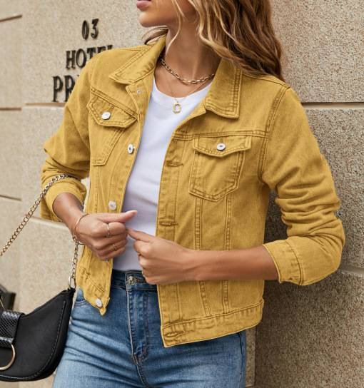 2025 New Women Short Denim Jackets Fashion Female Casual Long Sleeve Lapel Solid Button Pocket Slim Jean Jacket Fall Winter Coat_voghion.com