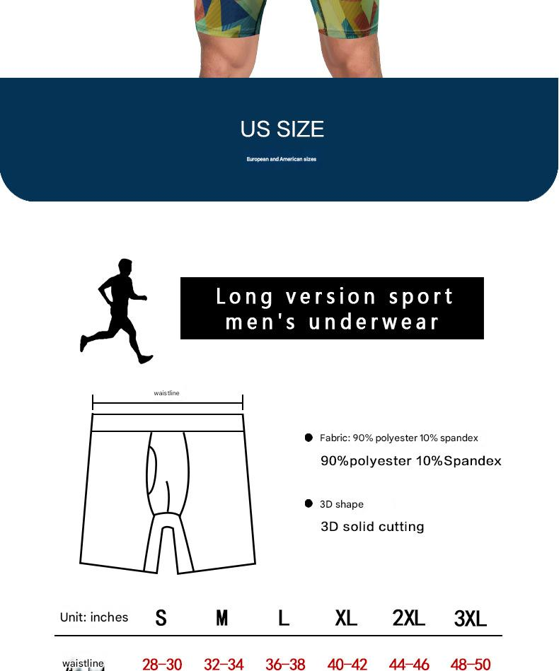 NOKO 3-pack Men's Underwear Novelty Digital Printing Breathable Stretch Sports Lengthened Trouser Legs Large Size Comfortable Boxer Briefs_voghion.com