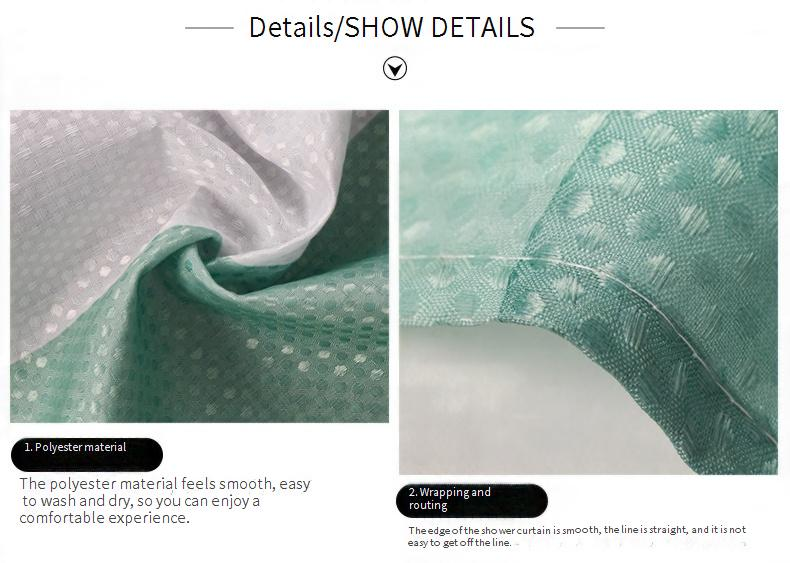 Cortina de chuveiro jacquard com estampa waffle e xadrez – forro de poliéster premium resistente à água para banheira (listras/padrões de grade modernos, 11 cores da moda)_voghion.com