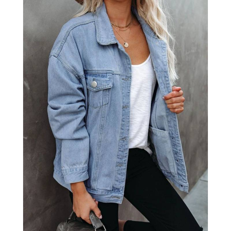 Trendige Oversize-Jeansjacke für Damen – Streetwear-Freizeitmantel im Bf-Stil mit Baumwollmischung_voghion.com