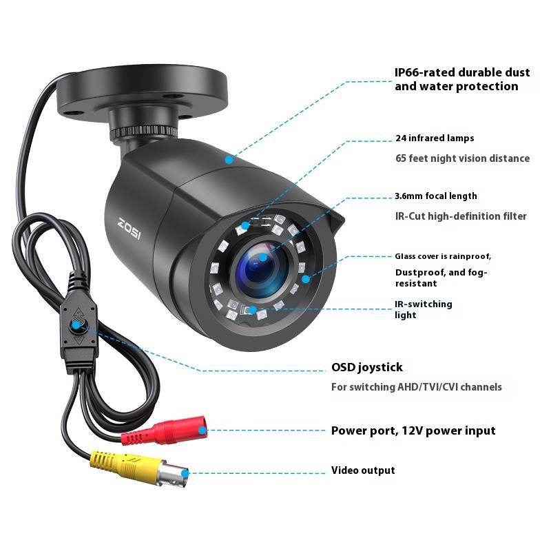 2MP AHD Security Camera Outdoor/Indoor, 1080P Full HD Surveillance Camera With Night Vision, IP66 Weatherproof, 3.6mm Fixed Lens, Two-Way Audio_voghion.com