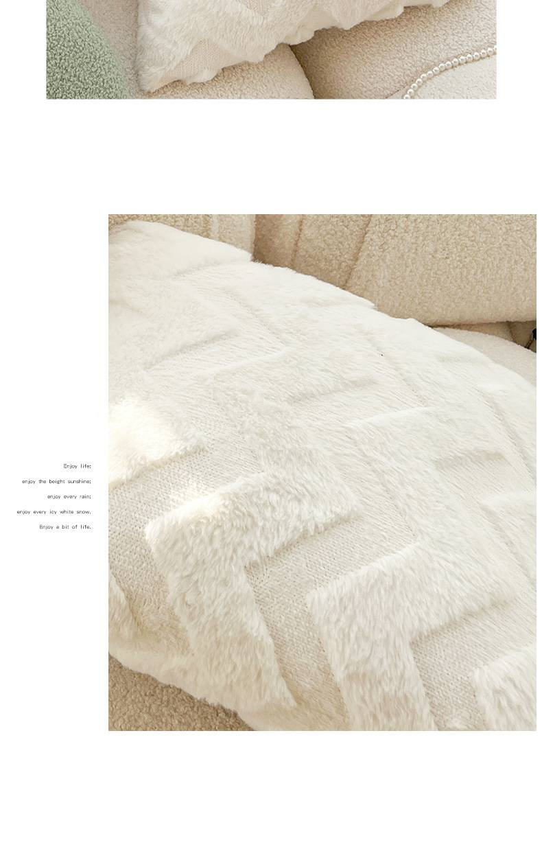 Federa per cuscino in soffice pelliccia di coniglio 45x45 cm - Cuscino a righe e onde nordiche per divano e letto (bianco/rosa) - Include cuscino interno_voghion.com