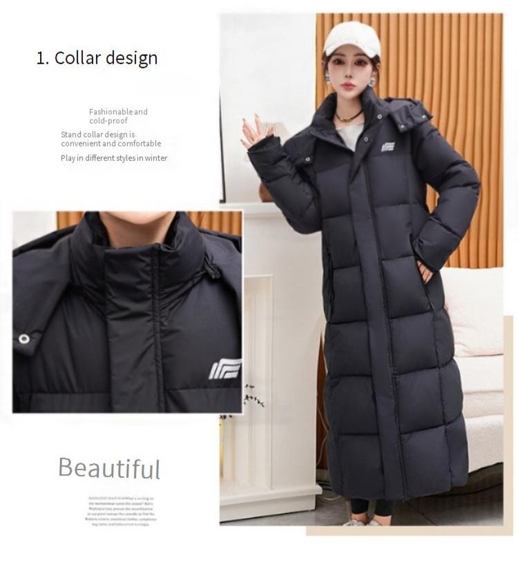 Extra langer Wintermantel für Damen – Knielange Pufferjacke mit Kapuze (S-XL, Schwarz, Ultrawarm)_voghion.com