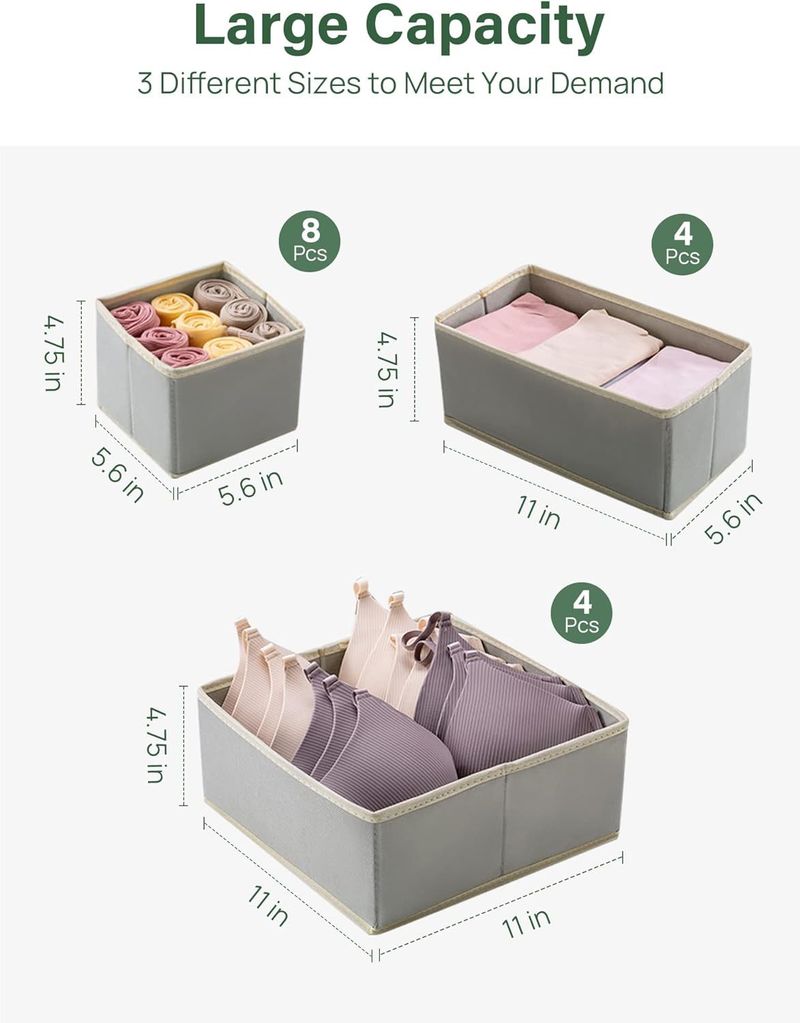 6-Piece Fabric Storage Box Set For Underwear, Socks & Small Items Foldable Closet Organizer With Multiple Sizes Breathable Non-Woven Material_voghion.com