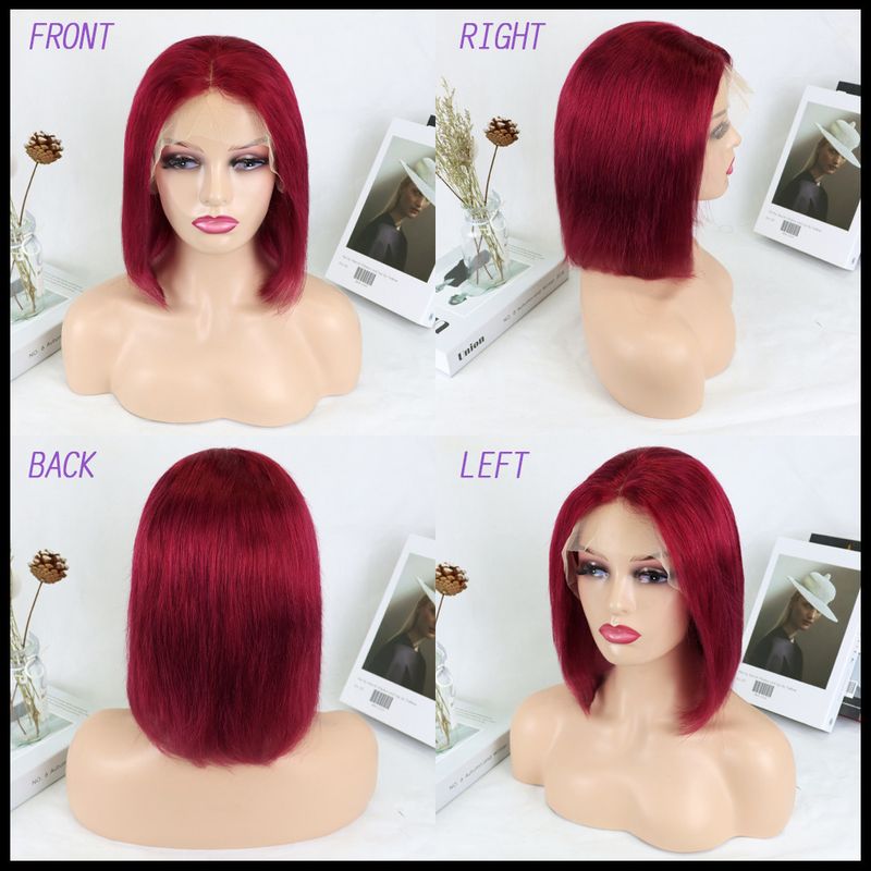 99j#Kurzer Bob 13x4 Lace Front Perücke 100% Echthaar Perücke_voghion.com
