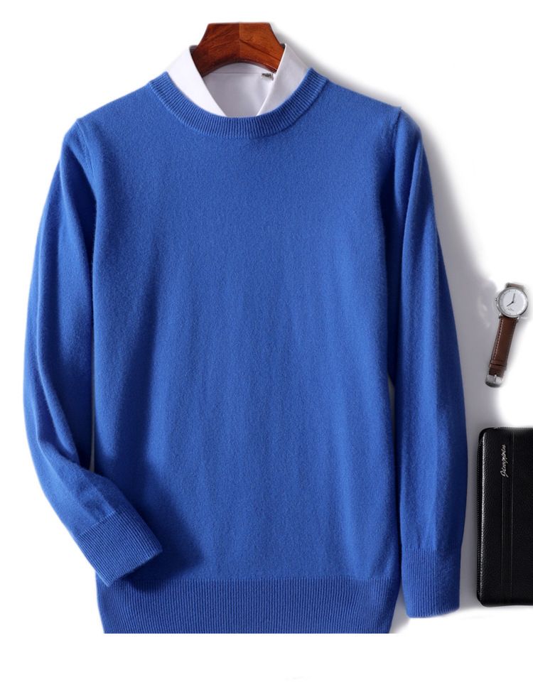 Neue Herbst- und Winter-Herren-Rundhalspullover aus Wolle in Volltonfarbe mit lockerer Kaschmir-Strickbasis für Jugendliche_voghion.com