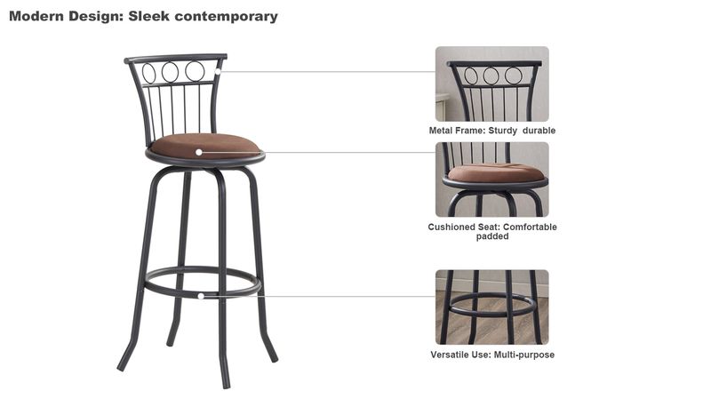 3 Bar Table And Chairs Set For Dining Room Industrial Counter Height Bar Chairs With Metal Back, Fabric Seat_voghion.com