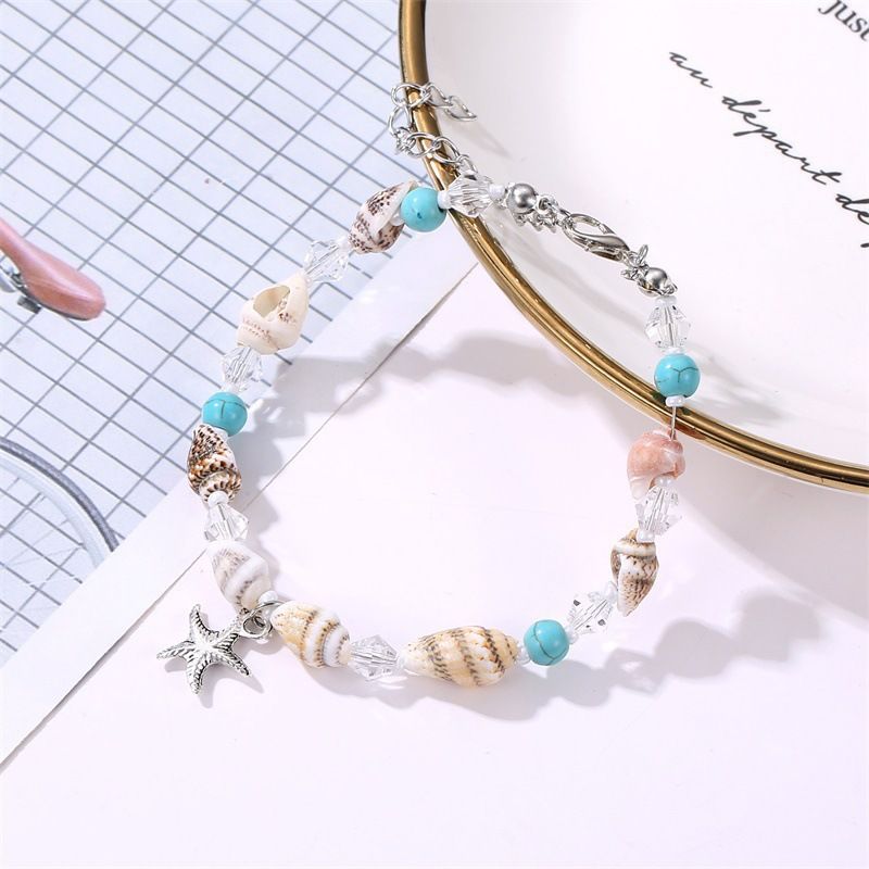 Bracciale con conchiglia, stella marina, stile bohémien, turchese, accessorio per gioielli da spiaggia e oceano, per donna_voghion.com