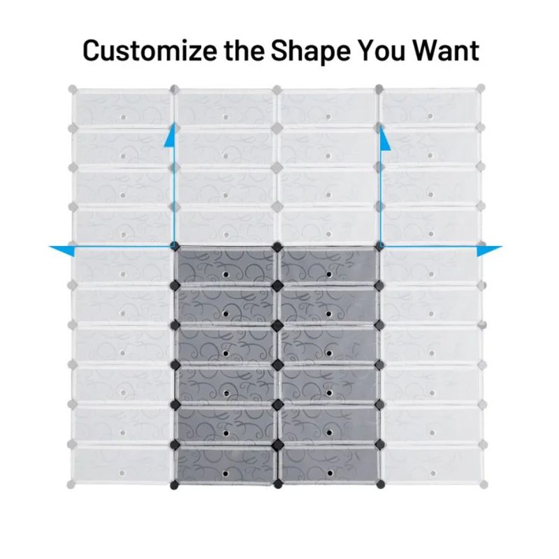 DIY Shoe Portable With Doors Rack 12-Cube Plastic Transparent_voghion.com