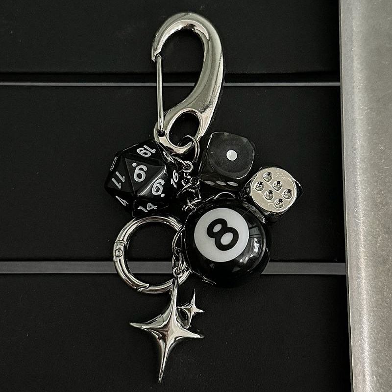 Men And Women's Jewelry Ironworks Original Dice Black 8 Beaded Bag Charm Handmade Trendy Design Keychain Accessory For Outfit Styling_voghion.com