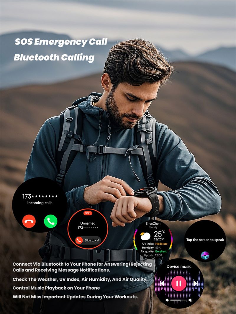 Montre connectée professionnelle pour le sport, boussole, GPS, écran AMOLED 1,43", Bluetooth, appels, étanche 10 ATM, nouveau_voghion.com