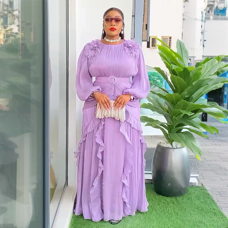 Plus-Size Floral Maxi Dress – Elegant Ruffle Sleeve Chiffon Dress With 3d Embroidery, High Waist & Flowy Hem, Women’S Formal Evening Gown_voghion.com