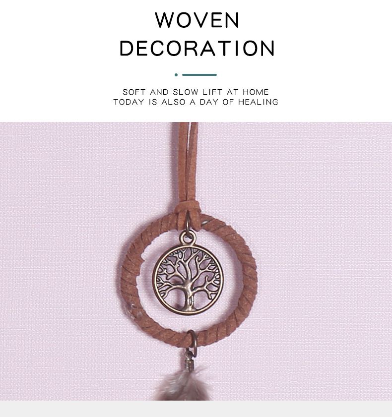 Tree Of Life Car Brown Feather Hanging Ornament Dream Catcher Wind Chime_voghion.com