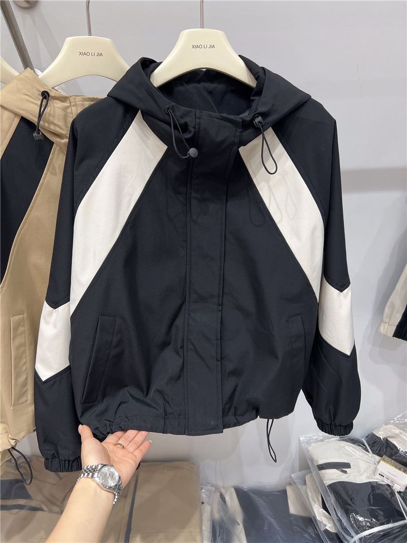Autumn Outfit Color Block Hooded Women's Top Design Trendy Workwear Baseball Jacket_voghion.com