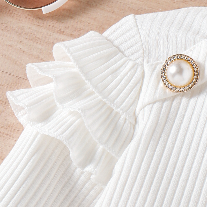 Girls set, small and medium-sized girl pit stripe high necked long sleeved top+small fragrant checkered short skirt_voghion.com