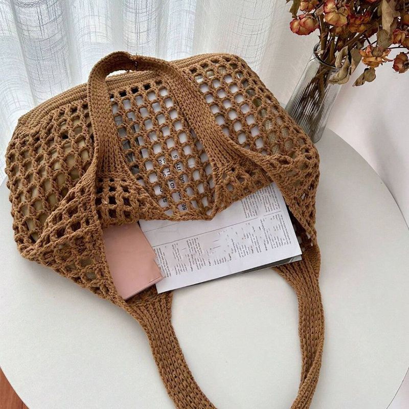 Vintage gewieft weiblech Strand Skelett Pendler Schëller Shopping Einfach Grouss Kapazitéit Gestrickte Tote Bag_voghion.com