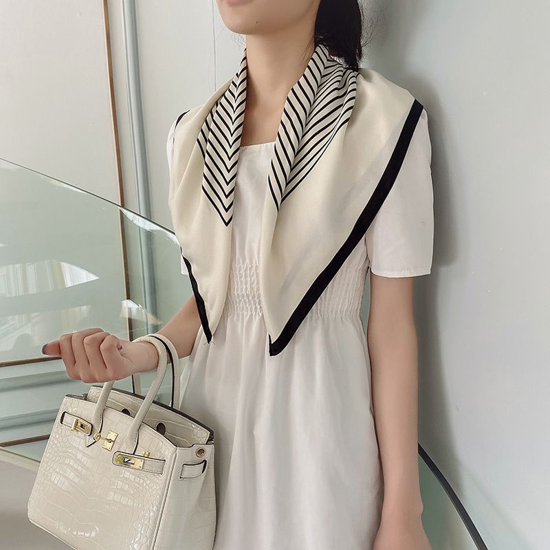 Gestreifter süßer Chiffon-Quadrat-Haarband für Damen, professioneller kleiner Schal_voghion.com