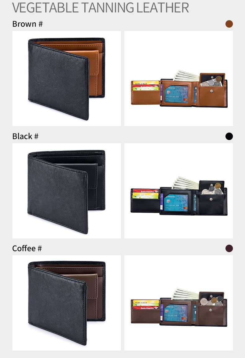 Leather Men's Money Clip Short Three Fold Wallet Rfid Anti-theft Wallet_voghion.com