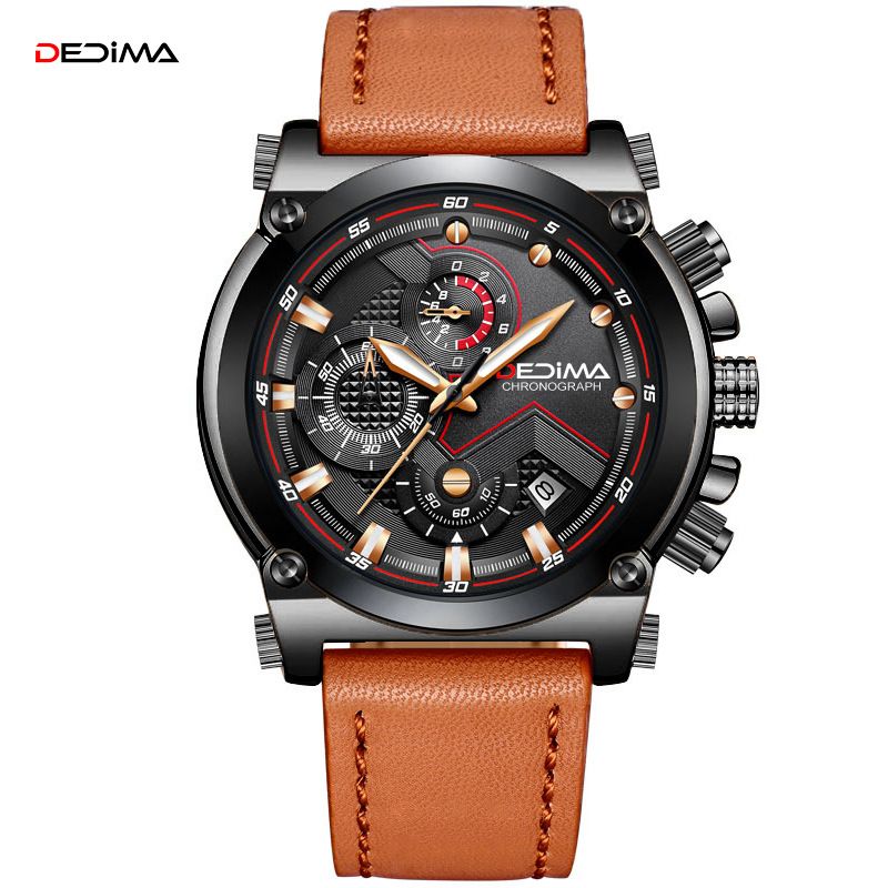 Three-eye Six-pin Multifunctional Waterproof Sports Watch Genuine Leather Strap Hot-selling Model_voghion.com