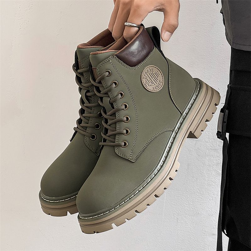 Martin Boots Men's High-top Locomotive Boots Medium-top Tooling Shoes Rhubarb Boots_voghion.com