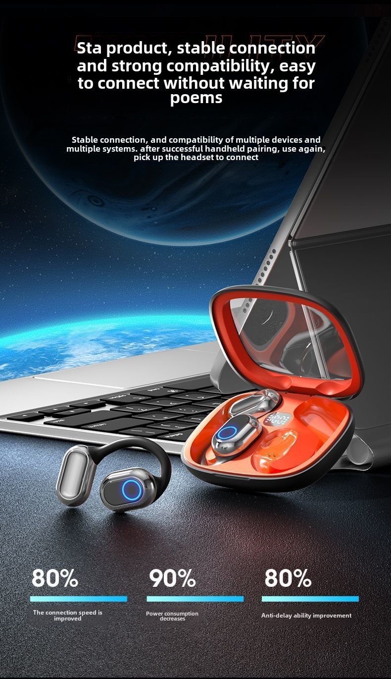 Casque Bluetooth Yashoo - Non porté dans l'oreille, affichage de la batterie, adapté au sport, aux jeux, réduction active du bruit 12 heures de lecture, un seul couplage_voghion.com