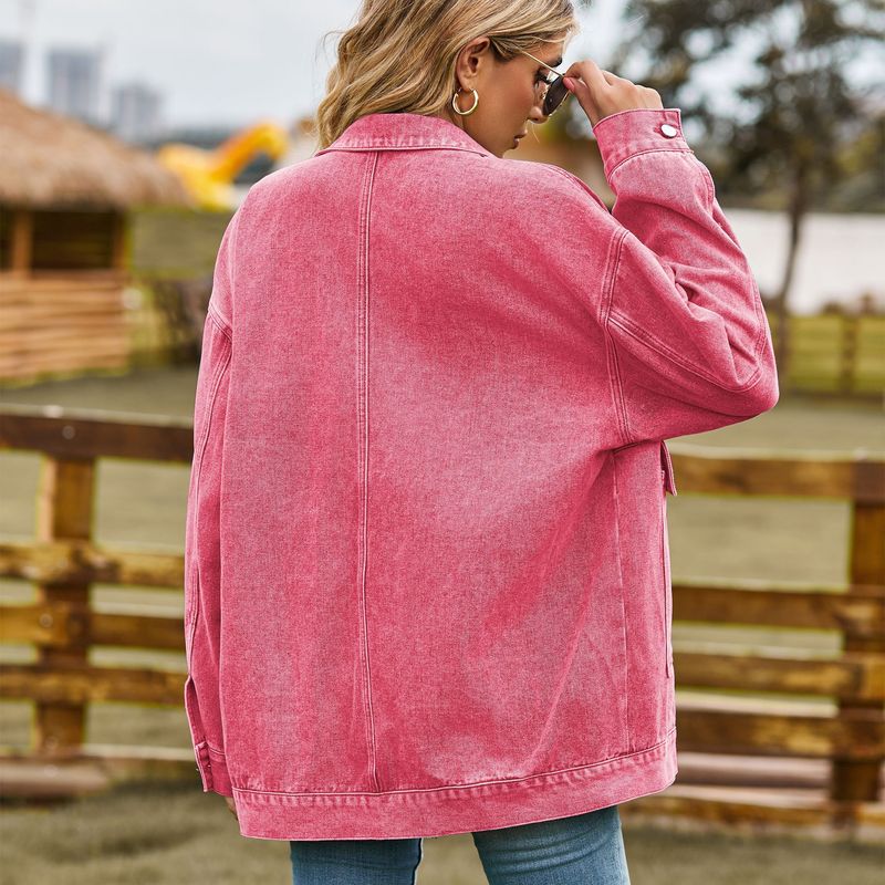 villsäiteg schlank retro klassesch locker Denim Casual Jacket Top fir Fraen_voghion.com