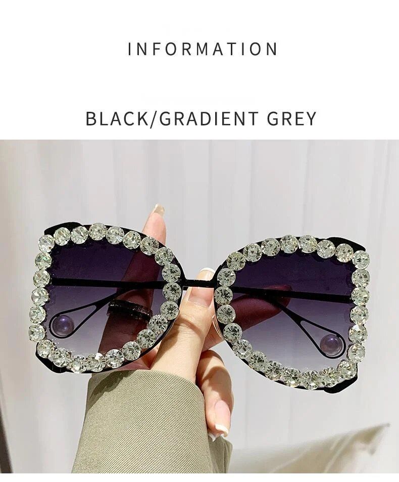 Occhiali da sole di alta qualità con montatura grande intarsiata in diamanti, occhiali da sole con protezione solare personalizzata, nuovi occhiali da sole con protezione solare rossa in rete di perle_voghion.com