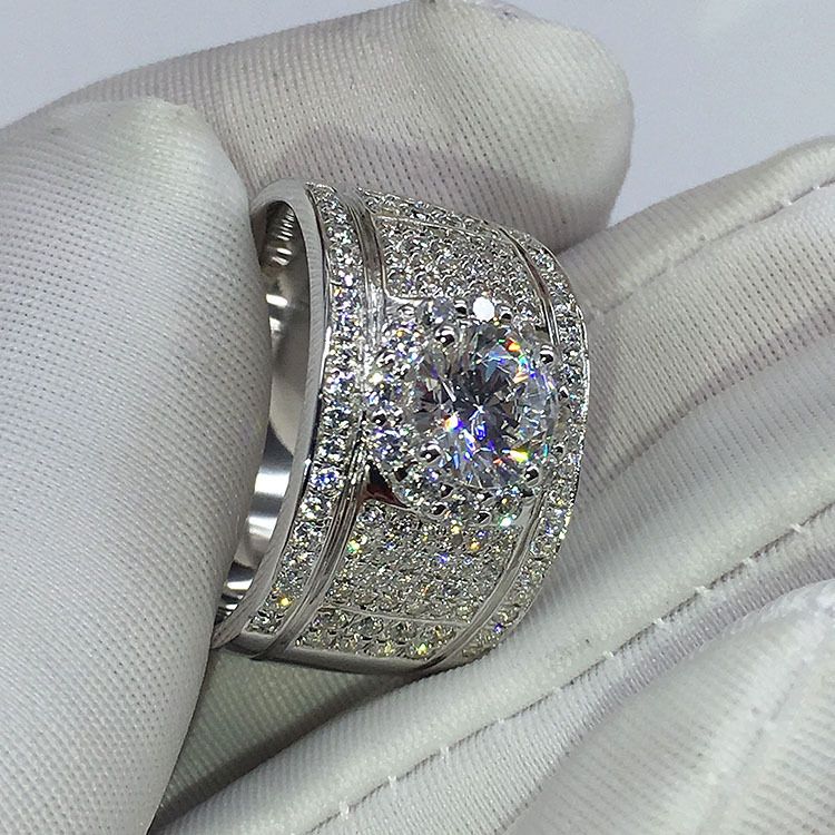 Personalized Cluster Micro Zircon Large Luxurious Full Arm Paved Wealthy Men's Diamond Ring_voghion.com
