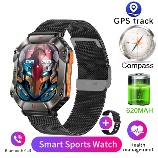 2023 KR80 akıllı saat dayanıklı IP68 su geçirmez askeri spor izle 620mAh pil Bluetooth erkek akıllı saat Xiaomi Android Ios için_voghion.com